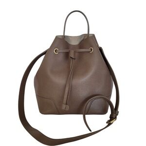 Furla Stacy Saffiano Leather Bucket Bag Taupe Brown Drawstring Crossbody